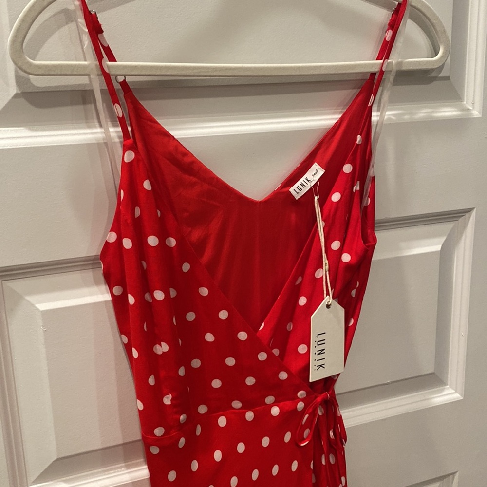 Lunik Red Polka Dot Wrap Dress NWT - Picture 2 of 8